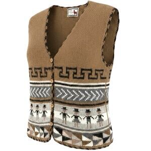 VTG Handmade in Peru Button Up Patterned Alpaca Wool Sweater Vest L Cottagecore
